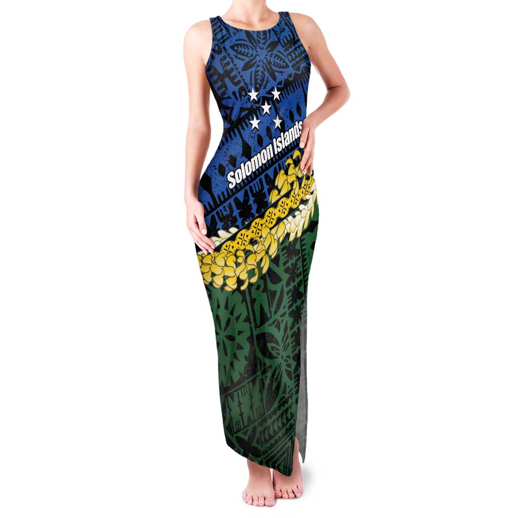 Halo Olaketa Solomon Islands Tapa Pattern Family Matching Tank Maxi Dress and Hawaiian Shirt LT14 Mom's Dress Blue - Polynesian Pride