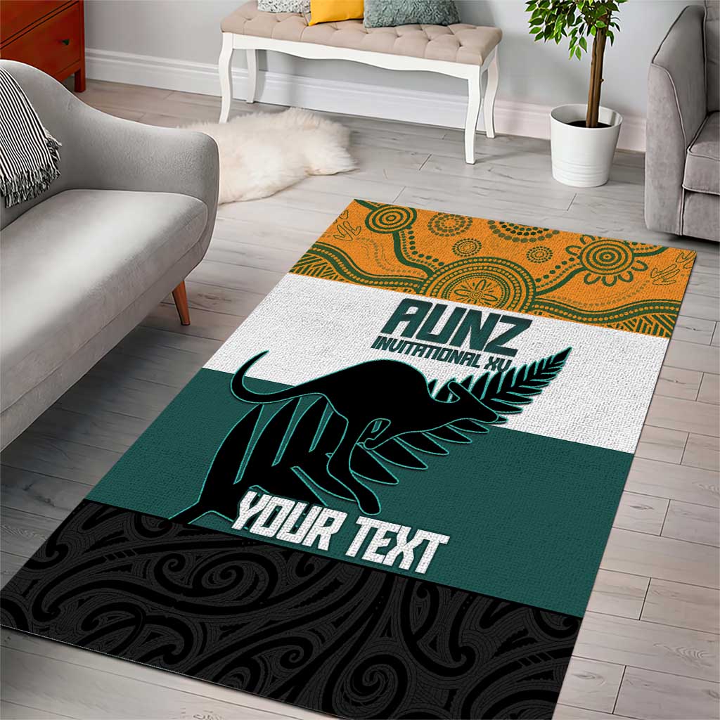 AUNZ Rugby Custom Area Rug Australia Kangaroo New Zealand Silver Fern - Polynesian Pride