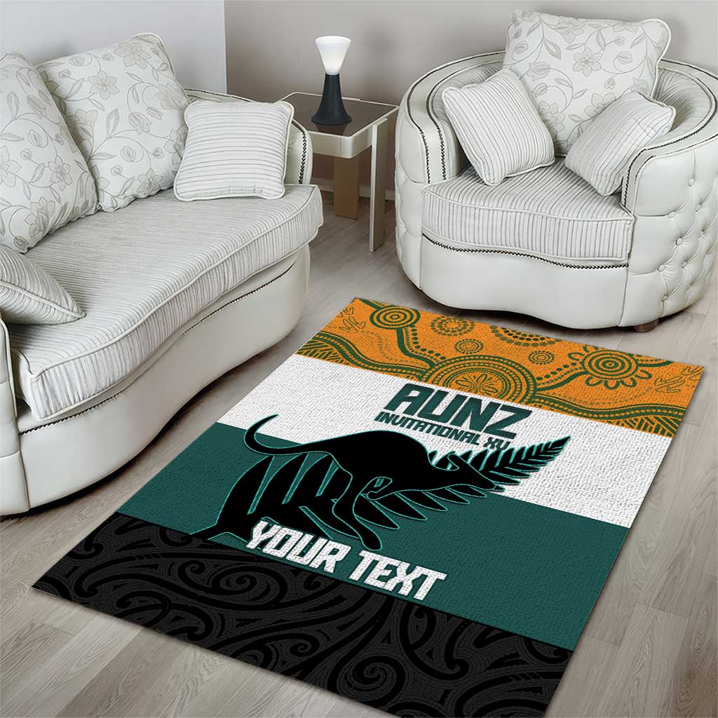 AUNZ Rugby Custom Area Rug Australia Kangaroo New Zealand Silver Fern - Polynesian Pride