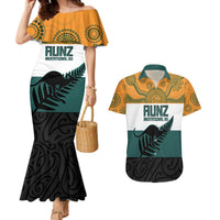 AUNZ Rugby Custom Couples Matching Mermaid Dress and Hawaiian Shirt Australia Kangaroo New Zealand Silver Fern LT14 Yellow - Polynesian Pride