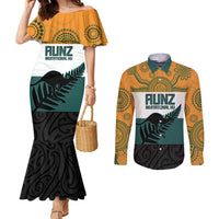 AUNZ Rugby Custom Couples Matching Mermaid Dress and Long Sleeve Button Shirt Australia Kangaroo New Zealand Silver Fern LT14 Yellow - Polynesian Pride