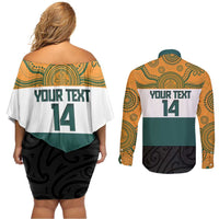 AUNZ Rugby Custom Couples Matching Off Shoulder Short Dress and Long Sleeve Button Shirt Australia Kangaroo New Zealand Silver Fern LT14 - Polynesian Pride
