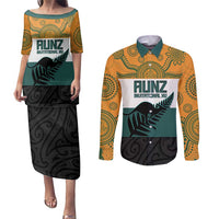 AUNZ Rugby Custom Couples Matching Puletasi and Long Sleeve Button Shirt Australia Kangaroo New Zealand Silver Fern LT14 Yellow - Polynesian Pride
