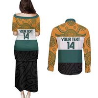 AUNZ Rugby Custom Couples Matching Puletasi and Long Sleeve Button Shirt Australia Kangaroo New Zealand Silver Fern LT14 - Polynesian Pride