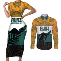 AUNZ Rugby Custom Couples Matching Short Sleeve Bodycon Dress and Long Sleeve Button Shirt Australia Kangaroo New Zealand Silver Fern LT14 Yellow - Polynesian Pride
