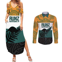 AUNZ Rugby Custom Couples Matching Summer Maxi Dress and Long Sleeve Button Shirt Australia Kangaroo New Zealand Silver Fern LT14 Yellow - Polynesian Pride