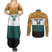 AUNZ Rugby Custom Couples Matching Summer Maxi Dress and Long Sleeve Button Shirt Australia Kangaroo New Zealand Silver Fern LT14 - Polynesian Pride