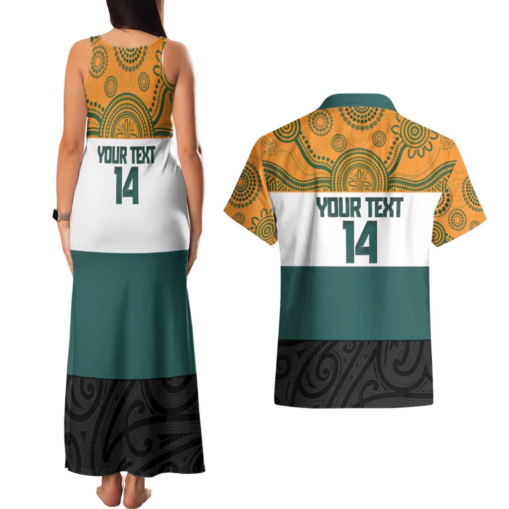 AUNZ Rugby Custom Couples Matching Tank Maxi Dress and Hawaiian Shirt Australia Kangaroo New Zealand Silver Fern LT14 - Polynesian Pride
