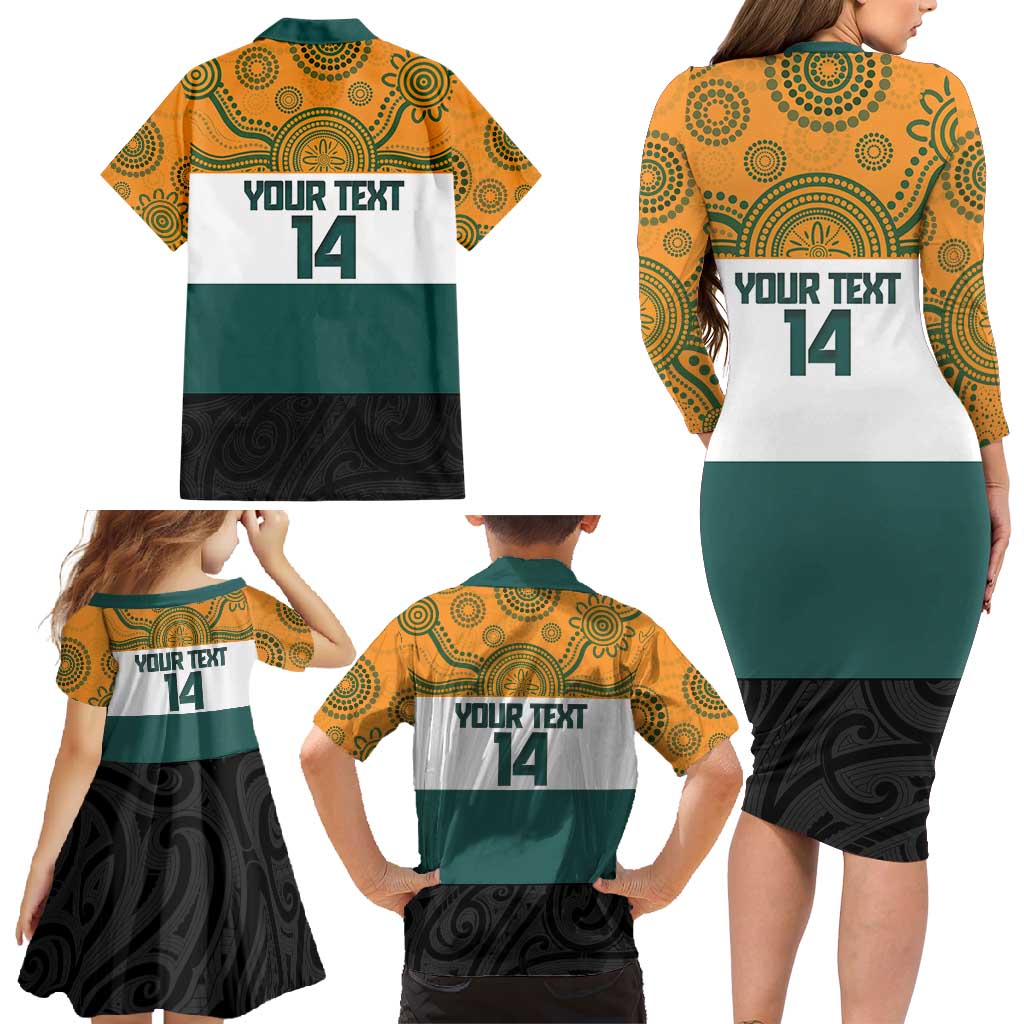 AUNZ Rugby Custom Family Matching Long Sleeve Bodycon Dress and Hawaiian Shirt Australia Kangaroo New Zealand Silver Fern LT14 - Polynesian Pride