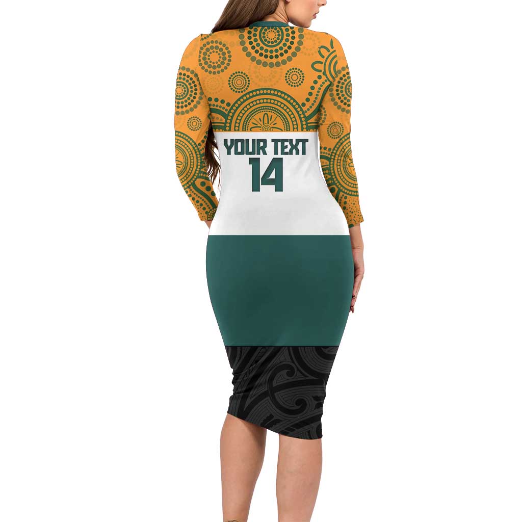 AUNZ Rugby Custom Family Matching Long Sleeve Bodycon Dress and Hawaiian Shirt Australia Kangaroo New Zealand Silver Fern LT14 - Polynesian Pride