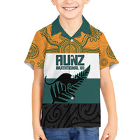 AUNZ Rugby Custom Family Matching Long Sleeve Bodycon Dress and Hawaiian Shirt Australia Kangaroo New Zealand Silver Fern LT14 Son's Shirt Yellow - Polynesian Pride