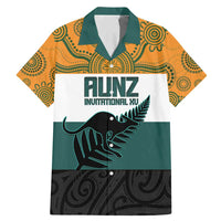 AUNZ Rugby Custom Family Matching Mermaid Dress and Hawaiian Shirt Australia Kangaroo New Zealand Silver Fern LT14 Dad's Shirt - Short Sleeve Yellow - Polynesian Pride