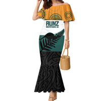 AUNZ Rugby Custom Family Matching Mermaid Dress and Hawaiian Shirt Australia Kangaroo New Zealand Silver Fern LT14 Mom's Dress Yellow - Polynesian Pride