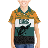 AUNZ Rugby Custom Family Matching Mermaid Dress and Hawaiian Shirt Australia Kangaroo New Zealand Silver Fern LT14 Son's Shirt Yellow - Polynesian Pride
