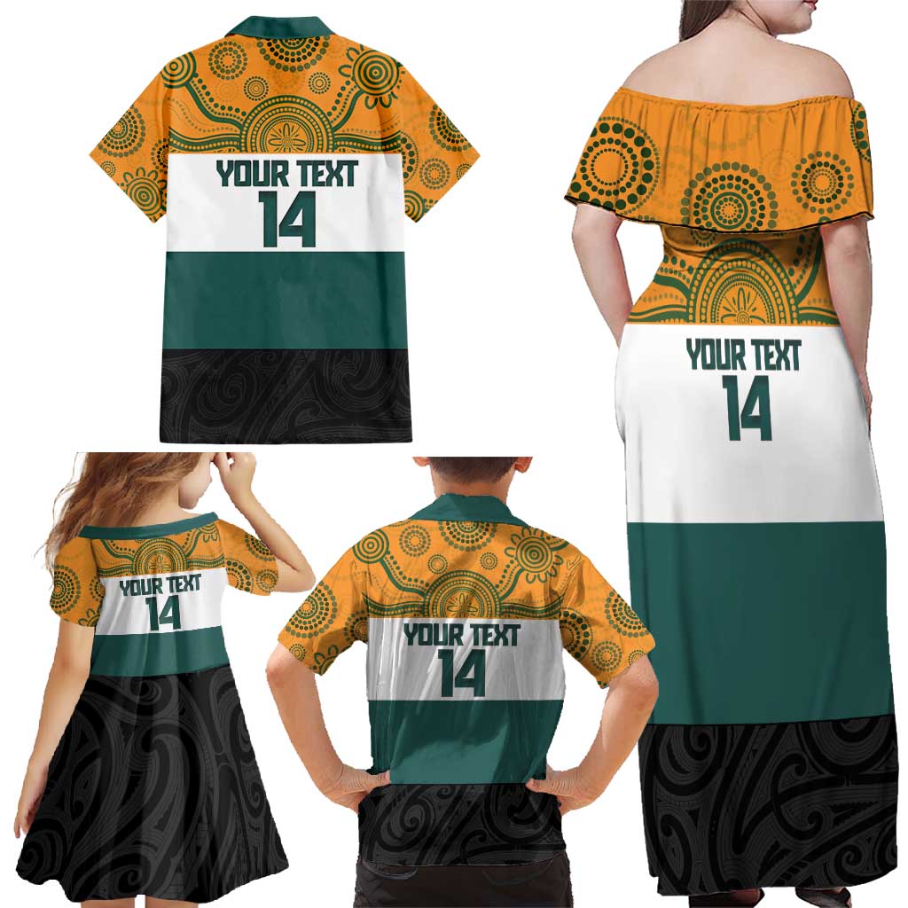 AUNZ Rugby Custom Family Matching Off Shoulder Maxi Dress and Hawaiian Shirt Australia Kangaroo New Zealand Silver Fern LT14 - Polynesian Pride