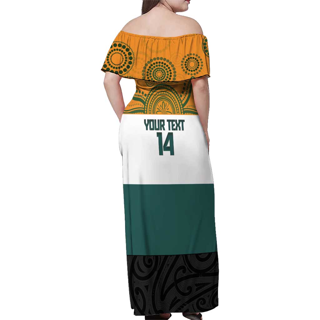 AUNZ Rugby Custom Family Matching Off Shoulder Maxi Dress and Hawaiian Shirt Australia Kangaroo New Zealand Silver Fern LT14 - Polynesian Pride