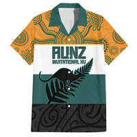 AUNZ Rugby Custom Family Matching Puletasi and Hawaiian Shirt Australia Kangaroo New Zealand Silver Fern LT14 Dad's Shirt - Short Sleeve Yellow - Polynesian Pride