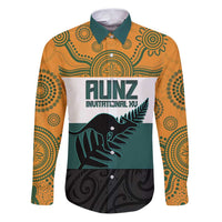 AUNZ Rugby Custom Family Matching Puletasi and Hawaiian Shirt Australia Kangaroo New Zealand Silver Fern LT14 Dad's Shirt - Long Sleeve Yellow - Polynesian Pride