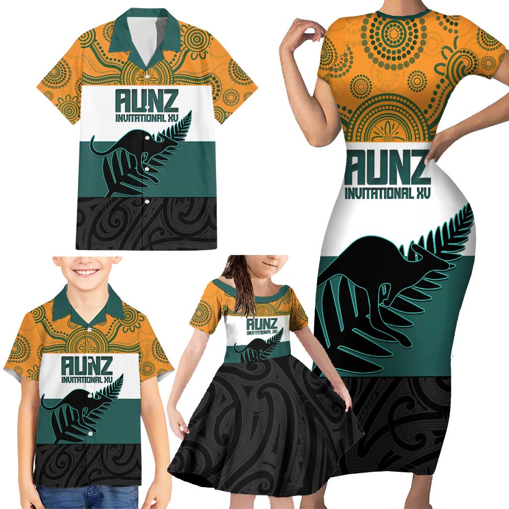 AUNZ Rugby Custom Family Matching Short Sleeve Bodycon Dress and Hawaiian Shirt Australia Kangaroo New Zealand Silver Fern LT14 - Polynesian Pride