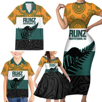 AUNZ Rugby Custom Family Matching Short Sleeve Bodycon Dress and Hawaiian Shirt Australia Kangaroo New Zealand Silver Fern LT14 - Polynesian Pride