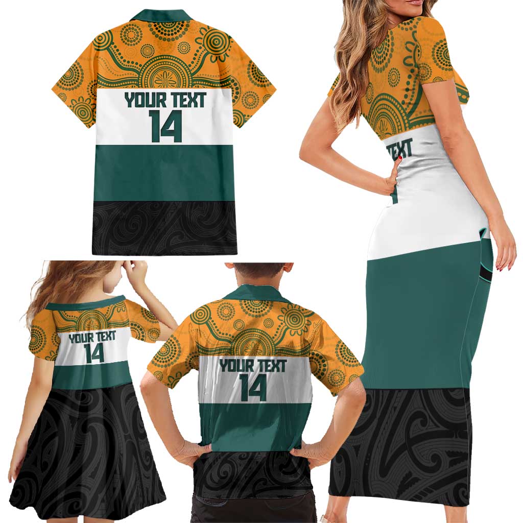 AUNZ Rugby Custom Family Matching Short Sleeve Bodycon Dress and Hawaiian Shirt Australia Kangaroo New Zealand Silver Fern LT14 - Polynesian Pride