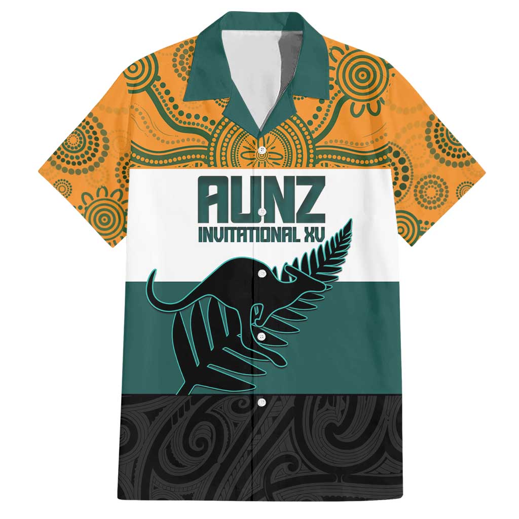 AUNZ Rugby Custom Family Matching Short Sleeve Bodycon Dress and Hawaiian Shirt Australia Kangaroo New Zealand Silver Fern LT14 Dad's Shirt - Short Sleeve Yellow - Polynesian Pride