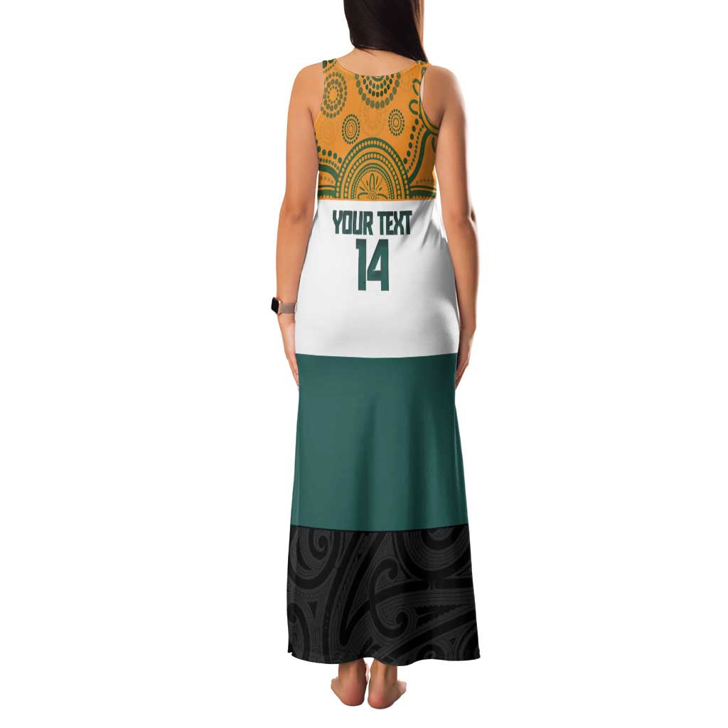 AUNZ Rugby Custom Family Matching Tank Maxi Dress and Hawaiian Shirt Australia Kangaroo New Zealand Silver Fern LT14 - Polynesian Pride