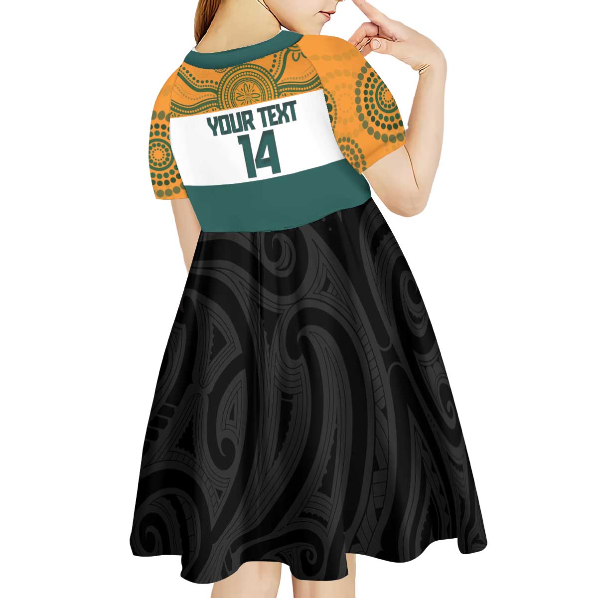 AUNZ Rugby Custom Kid Short Sleeve Dress Australia Kangaroo New Zealand Silver Fern LT14 - Polynesian Pride
