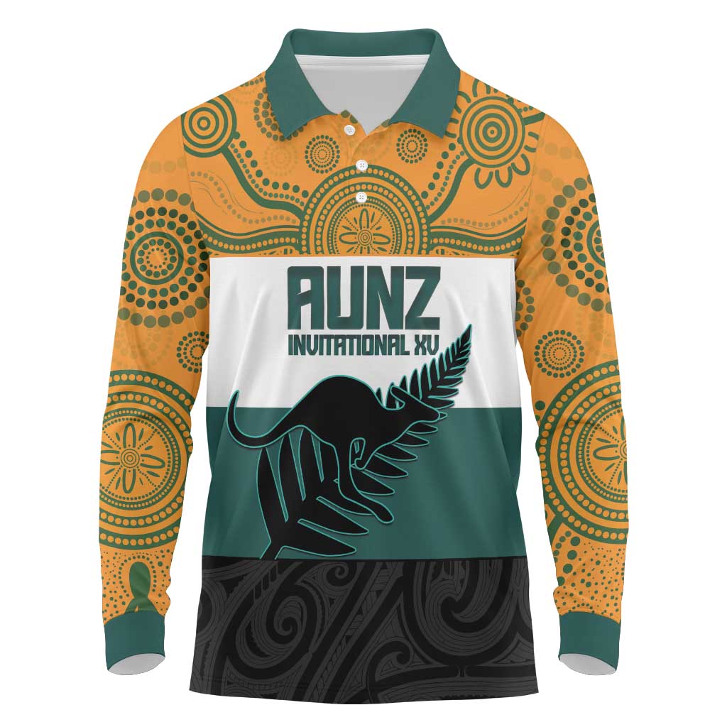 AUNZ Rugby Custom Long Sleeve Polo Shirt Australia Kangaroo New Zealand Silver Fern LT14 Yellow - Polynesian Pride