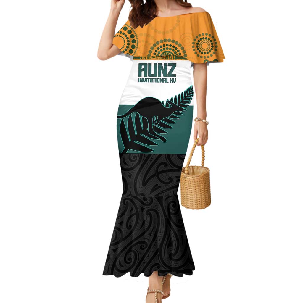 AUNZ Rugby Custom Mermaid Dress Australia Kangaroo New Zealand Silver Fern LT14 Women Yellow - Polynesian Pride