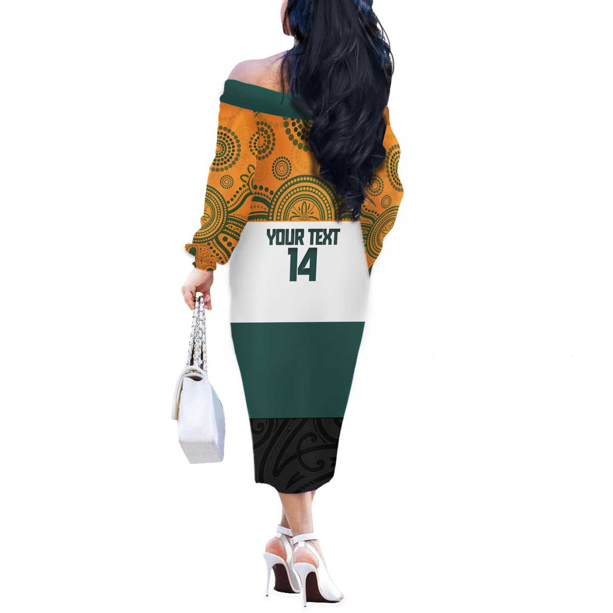 AUNZ Rugby Custom Off The Shoulder Long Sleeve Dress Australia Kangaroo New Zealand Silver Fern LT14 - Polynesian Pride