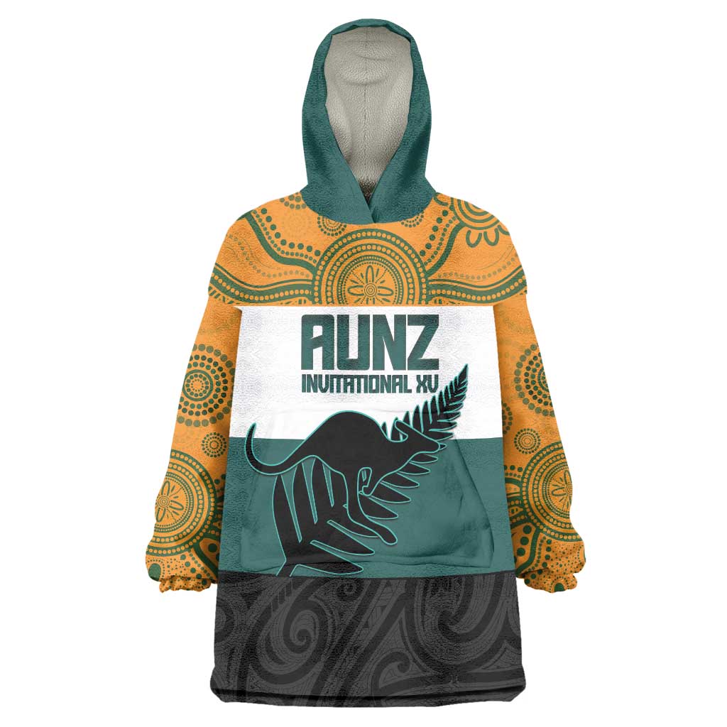 AUNZ Rugby Custom Wearable Blanket Hoodie Australia Kangaroo New Zealand Silver Fern LT14 One Size Yellow - Polynesian Pride