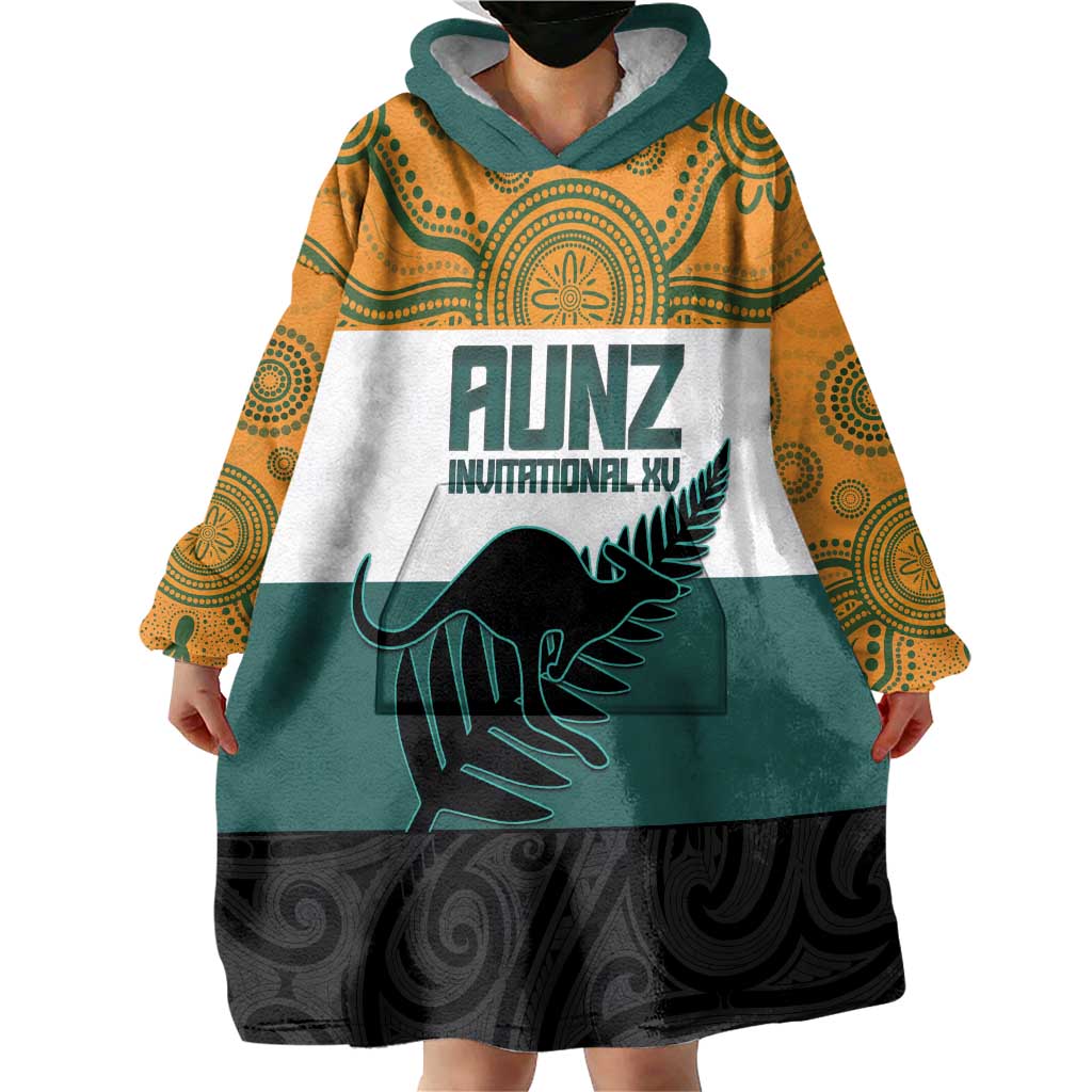 AUNZ Rugby Custom Wearable Blanket Hoodie Australia Kangaroo New Zealand Silver Fern LT14 - Polynesian Pride