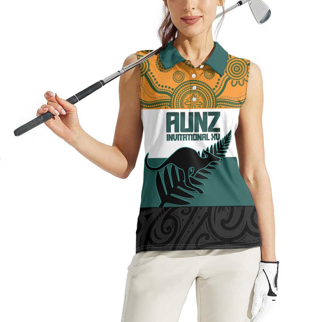 AUNZ Rugby Custom Women Sleeveless Polo Shirt Australia Kangaroo New Zealand Silver Fern LT14 - Polynesian Pride
