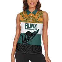 AUNZ Rugby Custom Women Sleeveless Polo Shirt Australia Kangaroo New Zealand Silver Fern LT14 - Polynesian Pride