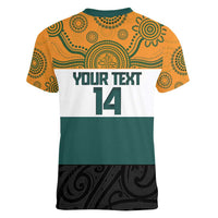 AUNZ Rugby Custom Women V-Neck T-Shirt Australia Kangaroo New Zealand Silver Fern LT14 - Polynesian Pride