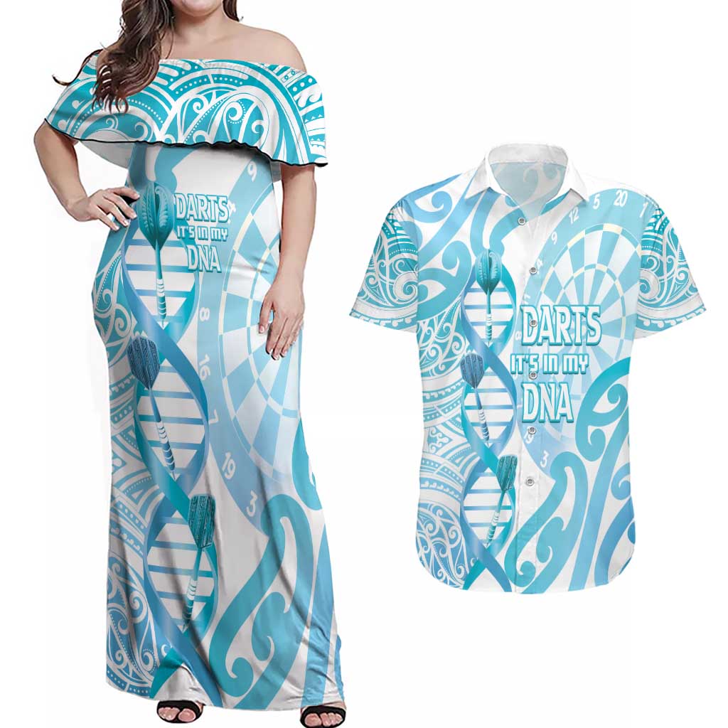 Personalised New Zealand Darts Couples Matching Off Shoulder Maxi Dress and Hawaiian Shirt Aotearoa Maori Its In My DNA White LT14 White - Polynesian Pride