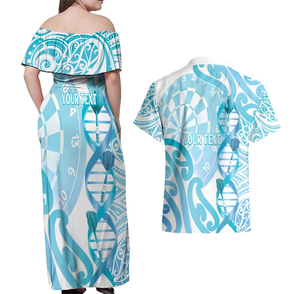 Personalised New Zealand Darts Couples Matching Off Shoulder Maxi Dress and Hawaiian Shirt Aotearoa Maori Its In My DNA White LT14 - Polynesian Pride