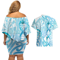Personalised New Zealand Darts Couples Matching Off Shoulder Short Dress and Hawaiian Shirt Aotearoa Maori Its In My DNA White LT14 - Polynesian Pride