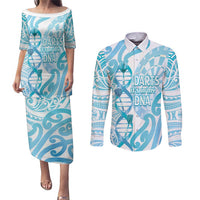 Personalised New Zealand Darts Couples Matching Puletasi and Long Sleeve Button Shirt Aotearoa Maori Its In My DNA White LT14 White - Polynesian Pride