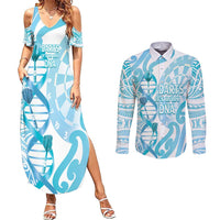Personalised New Zealand Darts Couples Matching Summer Maxi Dress and Long Sleeve Button Shirt Aotearoa Maori Its In My DNA White LT14 White - Polynesian Pride