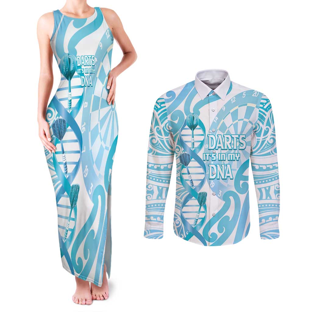 Personalised New Zealand Darts Couples Matching Tank Maxi Dress and Long Sleeve Button Shirt Aotearoa Maori Its In My DNA White LT14 White - Polynesian Pride