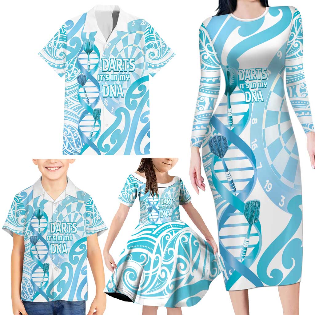 Personalised New Zealand Darts Family Matching Long Sleeve Bodycon Dress and Hawaiian Shirt Aotearoa Maori Its In My DNA White LT14 - Polynesian Pride