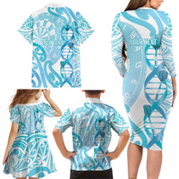 Personalised New Zealand Darts Family Matching Long Sleeve Bodycon Dress and Hawaiian Shirt Aotearoa Maori Its In My DNA White LT14 - Polynesian Pride
