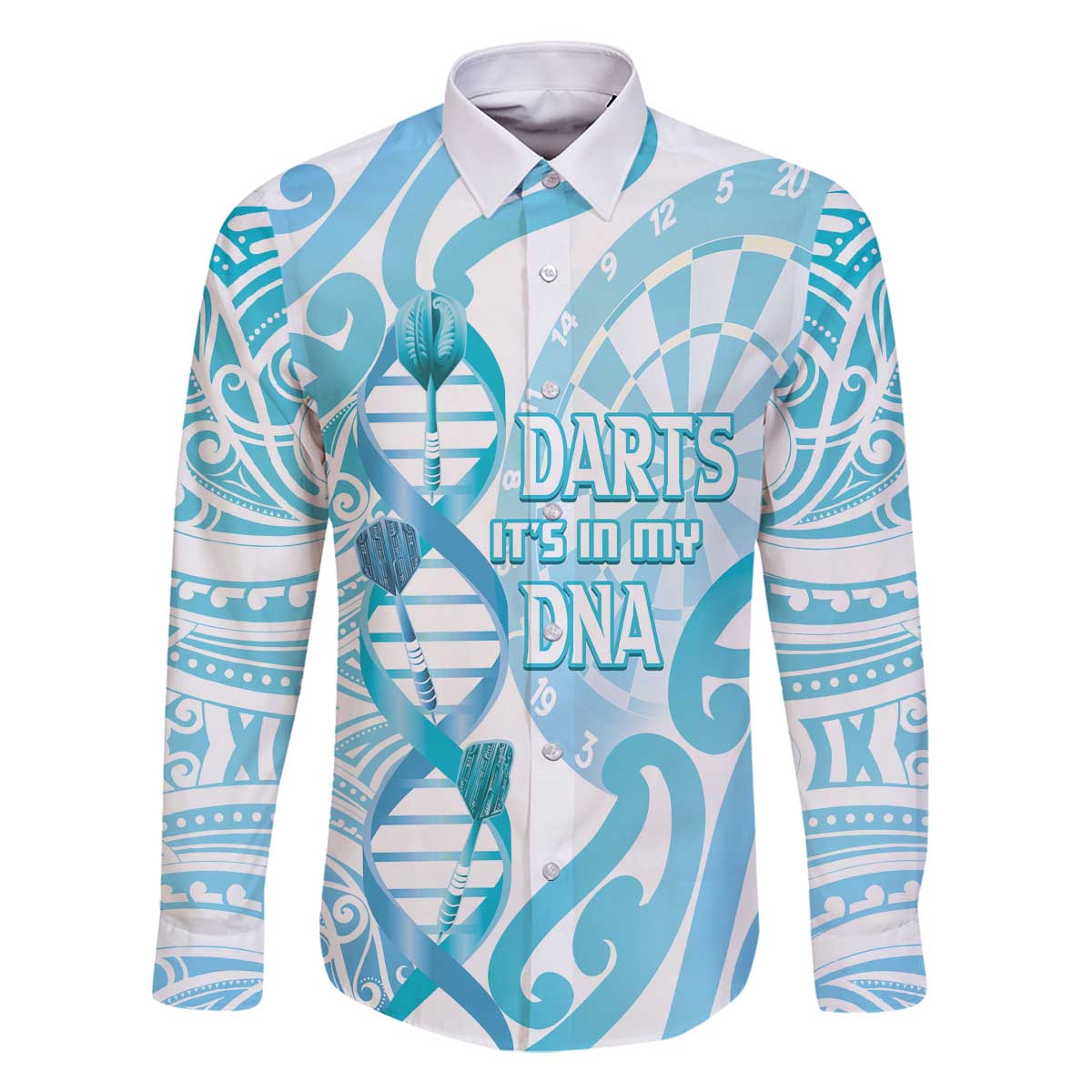 Personalised New Zealand Darts Family Matching Off The Shoulder Long Sleeve Dress and Hawaiian Shirt Aotearoa Maori Its In My DNA White LT14 Dad's Shirt - Long Sleeve White - Polynesian Pride