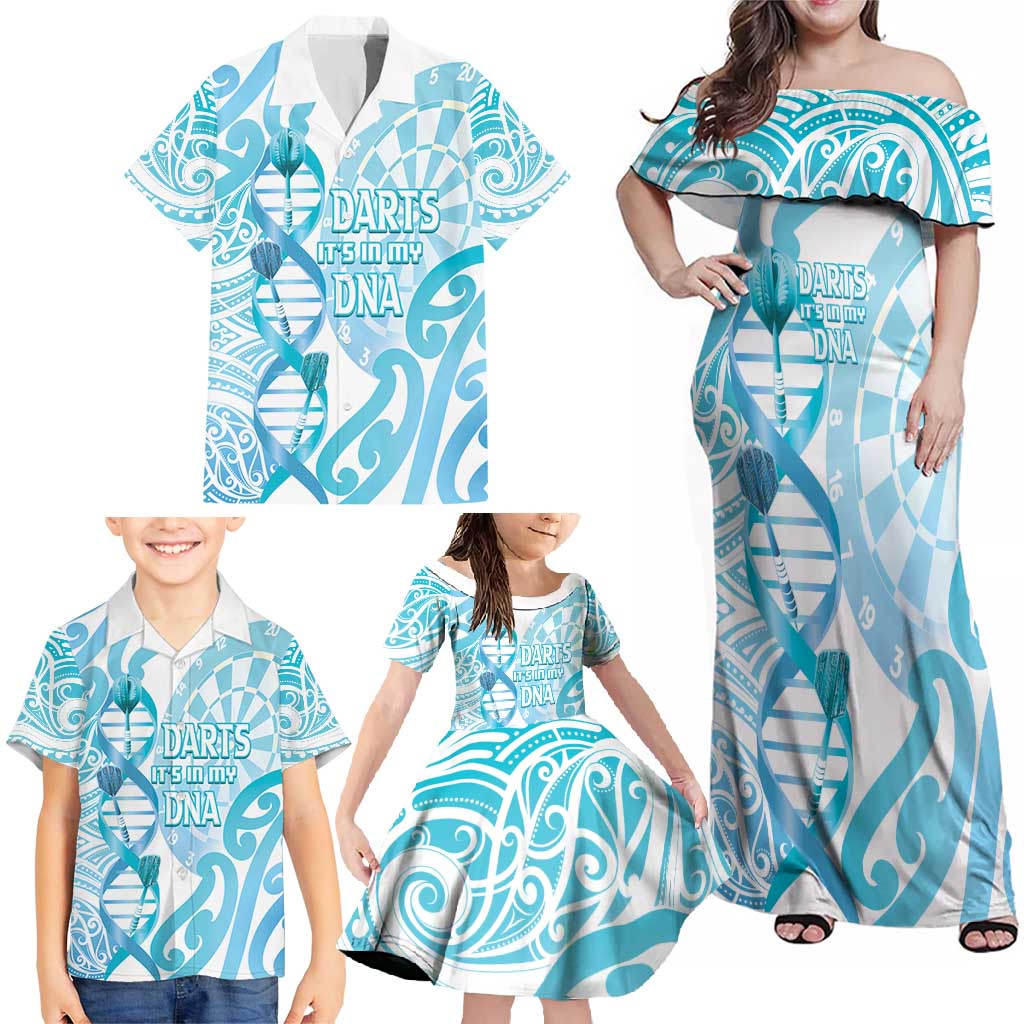 Personalised New Zealand Darts Family Matching Off Shoulder Maxi Dress and Hawaiian Shirt Aotearoa Maori Its In My DNA White LT14 - Polynesian Pride