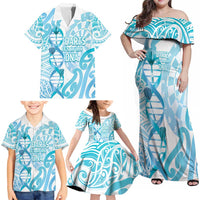 Personalised New Zealand Darts Family Matching Off Shoulder Maxi Dress and Hawaiian Shirt Aotearoa Maori Its In My DNA White LT14 - Polynesian Pride