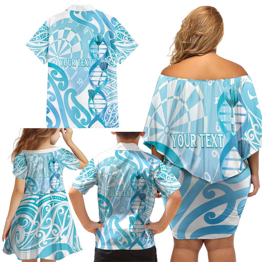Personalised New Zealand Darts Family Matching Off Shoulder Short Dress and Hawaiian Shirt Aotearoa Maori Its In My DNA White LT14 - Polynesian Pride