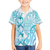 Personalised New Zealand Darts Family Matching Off Shoulder Short Dress and Hawaiian Shirt Aotearoa Maori Its In My DNA White LT14 Son's Shirt White - Polynesian Pride