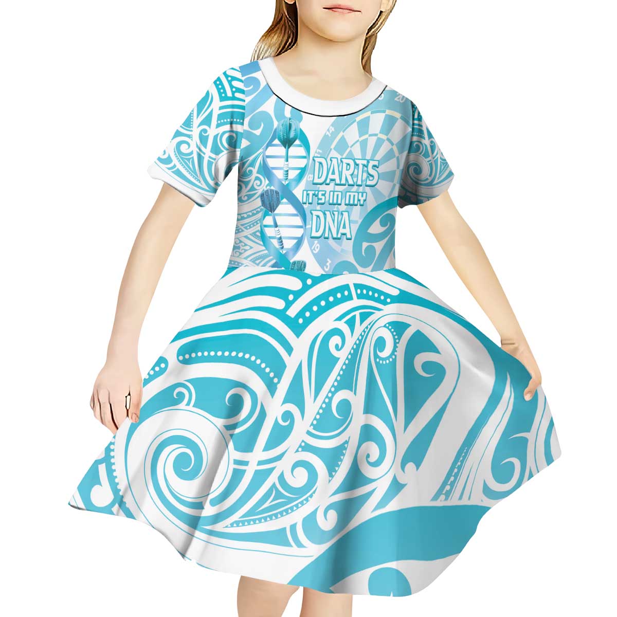 Personalised New Zealand Darts Kid Short Sleeve Dress Aotearoa Maori Its In My DNA White LT14 - Polynesian Pride